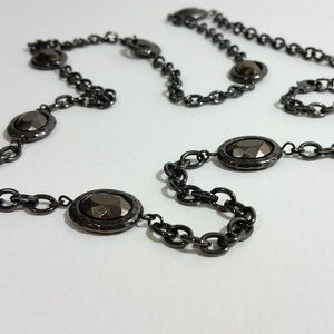 Long Gunmetal Chain With Onyx Jewels